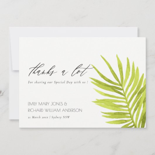 GREEN PALM LEAF WATERVERF FOLIAGE DANK U BEDANKKAART (Voorkant)