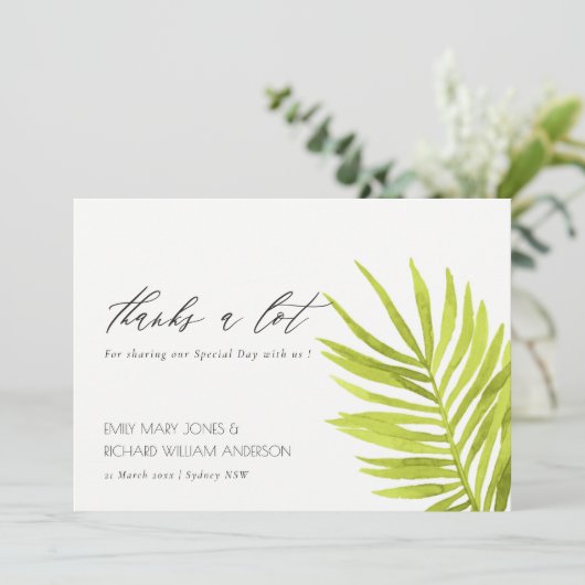 GREEN PALM LEAF WATERVERF FOLIAGE DANK U BEDANKKAART (Staand voorkant)