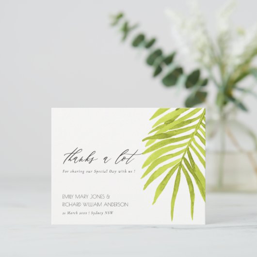 GREEN PALM LEAF WATERVERF FOLIAGE DANK U BRIEFKAART (Staand voorkant)