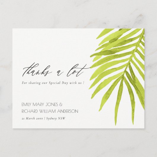 GREEN PALM LEAF WATERVERF FOLIAGE DANK U BRIEFKAART (Voorkant)