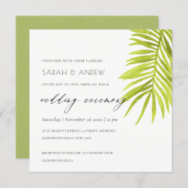 GREEN PALM LEAF WATERVERF FOLIAGE WEDDING KAART