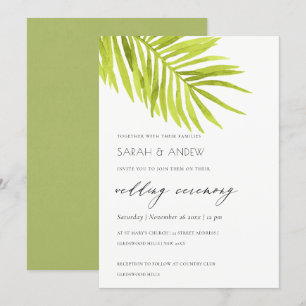 GREEN PALM LEAF WATERVERF FOLIAGE WEDDING KAART