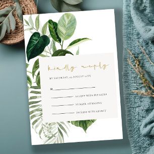 Green Palm Leafy Tropical Foliage Wedding Rsvp Informatiekaartje