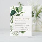 Green Palm Leafy Tropical Foliage Wedding Rsvp Informatiekaartje (Staand voorkant)