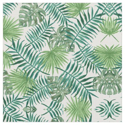 Green Palm Leaves Art Waterverf Fabric Pattern Stof (Close Up)