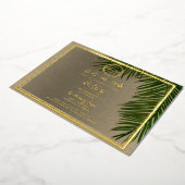 Green Palm Leaves Kraft Tropical Wedding Gold Folie Uitnodiging (Gedraaid)