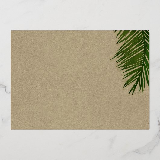 Green Palm Leaves Kraft Tropical Wedding Gold Folie Uitnodiging (Achterkant)