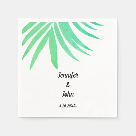 Green Palm Leaves Waterverf Elegant Cool Wedding Servet (Voorkant)