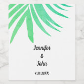 Green Palm Leaves Waterverf Elegant Cool Wedding Wijn Etiket (Enkel label)
