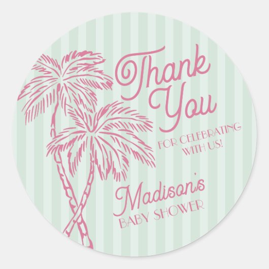 Green Palm Spring Pastel Beach Baby shower Favorie Ronde Sticker (Voorkant)