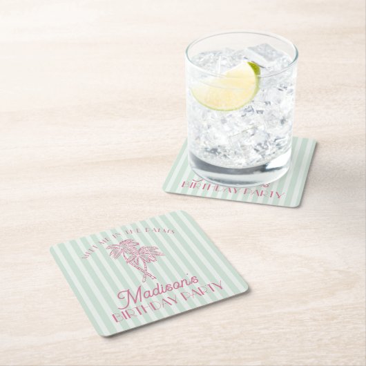 Green Palm Spring Pastel Beach verjaardagsfeestje Kartonnen Onderzetters (Insitu)