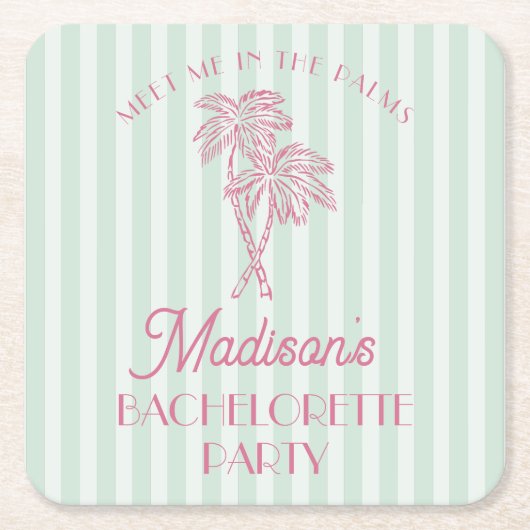 Green Palm Spring Pastel Beach vrijgezellenfeest Kartonnen Onderzetters (Voorkant)