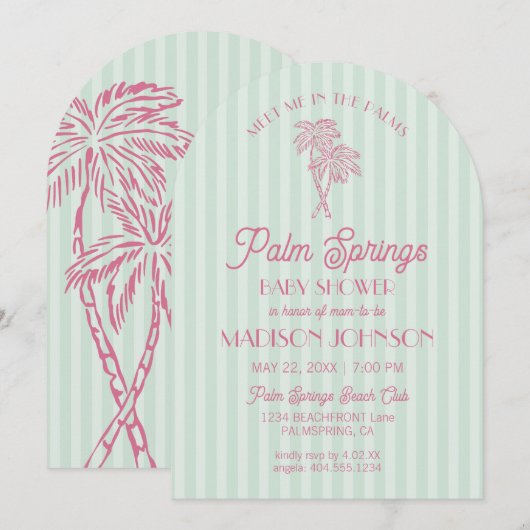 Green Palm Springs Pastel Beach Cabana Baby shower Kaart (Voorkant / Achterkant)