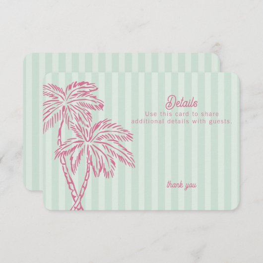 Green Palm Springs Pastel Beach Details Invoegen Informatiekaartje (Voorkant / Achterkant)