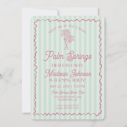Green Palm Springs Pastel Beach verjaardagsfeestje Kaart (Voorkant)