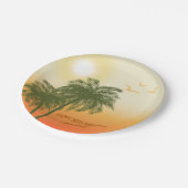 Green Palm Trees Orange Sunset Tropical Birthday Papieren Bordje (Gekanteld)