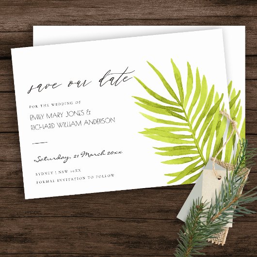 GREEN PALM WATERVERF FOLIAGE BEWAREN DE DATUM SAVE THE DATE