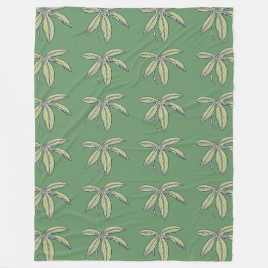 Green Palmate Leaves Fleece Deken (Voorkant)