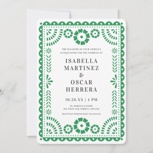 Green Papel Picado Geïnspireerde uitnodiging tot h (Voorkant)