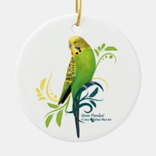 Green Parakeet Keramisch Ornament