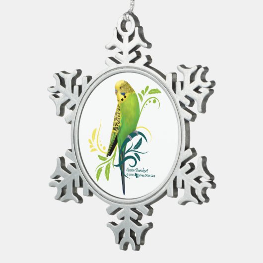 Green Parakeet Tin Sneeuwvlok Ornament (Rechts)