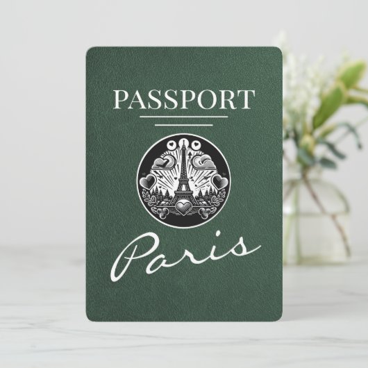 Green Paris Passport Bewaar de datum Save The Date (Staand voorkant)
