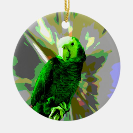 Green Parrot 6537 Keramisch Ornament (Voorkant)