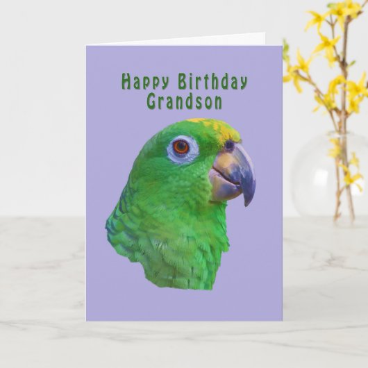 Green Parrot Verjaardag Wenskaart, kleinzoon Kaart (Gele Bloem)