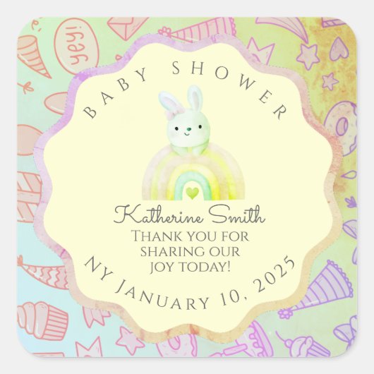 GREEN party donuts pastel babyshower BUNNY  Vierkante Sticker (Voorkant)