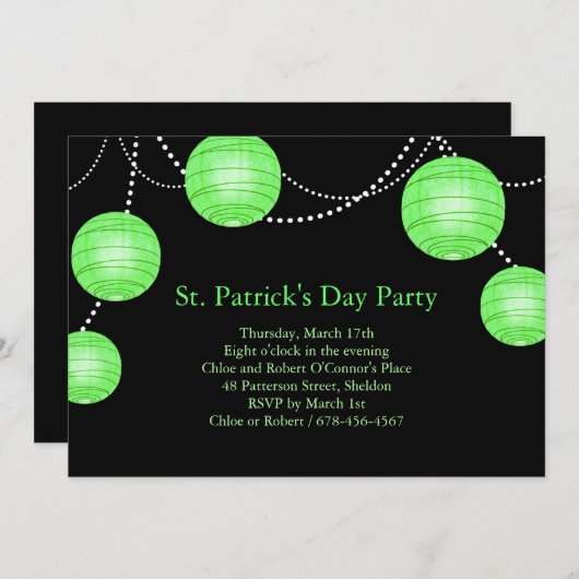 Green Party Lantern St. Patrick's Day Invitation Kaart (Voorkant / Achterkant)