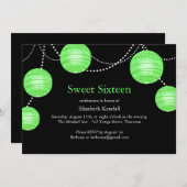 Green Party Lantern Sweet 16 Birthday Invitation Kaart (Voorkant / Achterkant)
