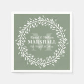 Green Pas getrouwd Couple Wreatmonogram Name Servet (Voorkant)