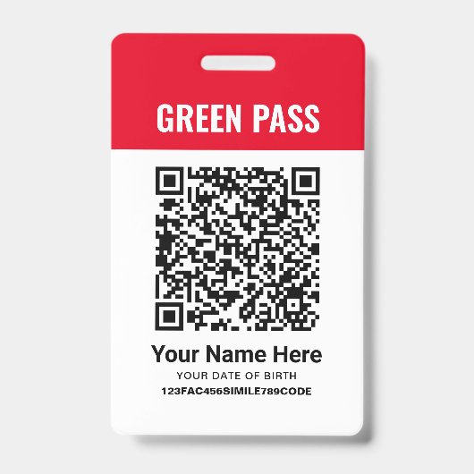 Green Pass Vaccinatie Certificaat PVC Rood Badge (Voorzijde)