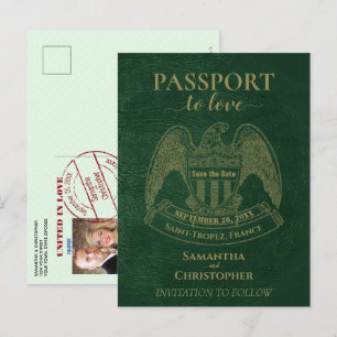 Green Passport Cute Fun Wedding Save the Date Aankondigingskaart