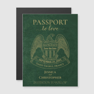 Green Passport Destination Wedding Sla de datum op Magnetische Uitnodiging