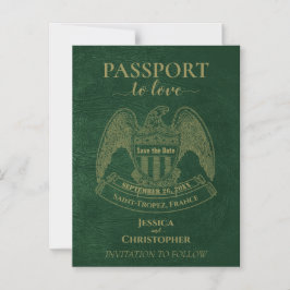 Green Passport Destination Wedding Sla de datum op Magnetische Uitnodiging