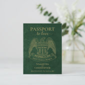 Green Passport Schattige Fun Wedding Save the Date Aankondigingskaart (Staand voorkant)
