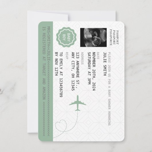 Green Passport Travel Boy Baby shower Wereldkaart  Kaart (Achterkant)