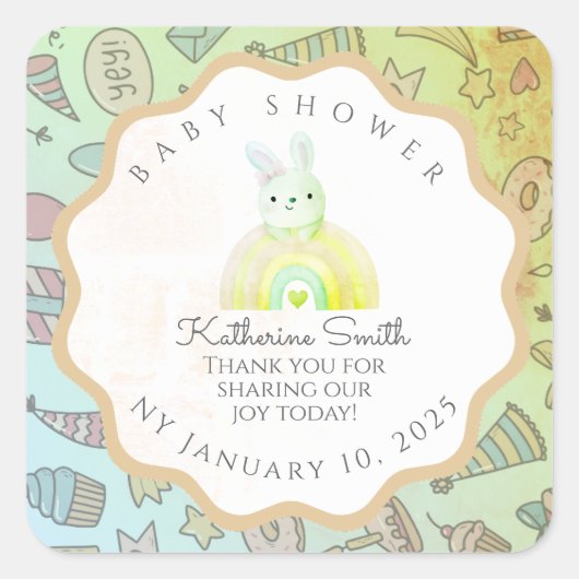 GREEN pastel babyshower Adorable BUNNY  Vierkante Sticker (Voorkant)