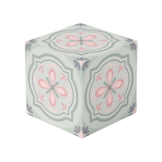 Green Pastel Floral Tiles Kubus (Voorkant hoekig)