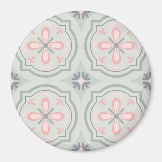Green Pastel Floral Tiles Magneet (Voorkant)
