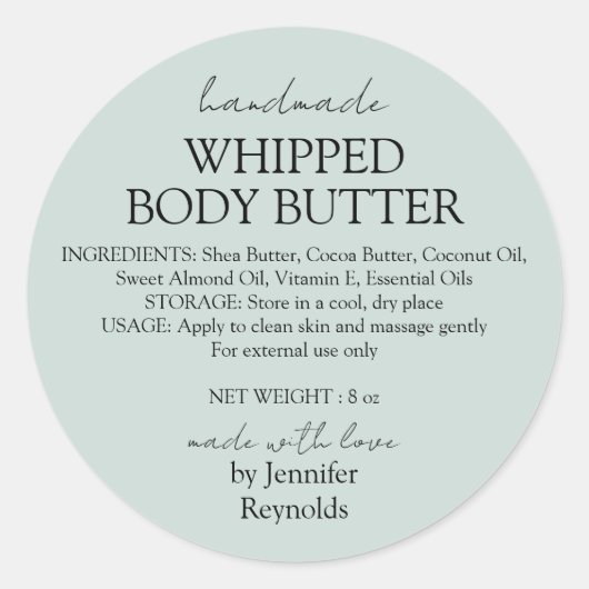 Green Pastel Handmade Body Butter Organic Classic Ronde Sticker (Voorkant)