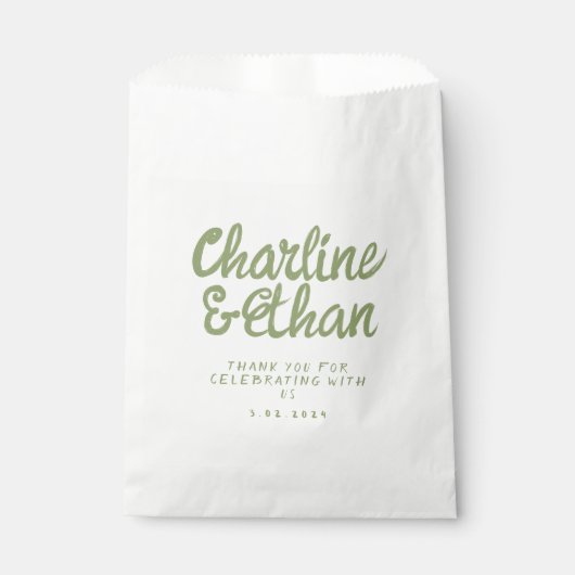 Green Pastel Handwriting Retro Wedding Favor Bag Bedankzakje (Voorkant)