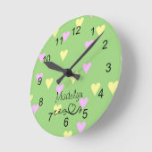 Green Pastel Heart Print Nursery Wall Clock Ronde Klok (Hoek)