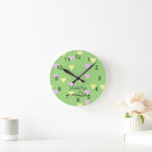 Green Pastel Heart Print Nursery Wall Clock Ronde Klok (Huis)