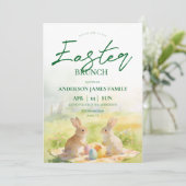 Green Pastel Watercolor Bunny Easter Brunch Kaart (Staand voorkant)