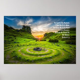 "Green Pastures", psalm 23:1-2 geanoïniseerd profe Poster