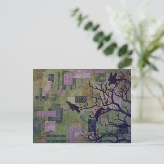 Green Patchwork Ravens gemengd media briefkaart (Staand voorkant)