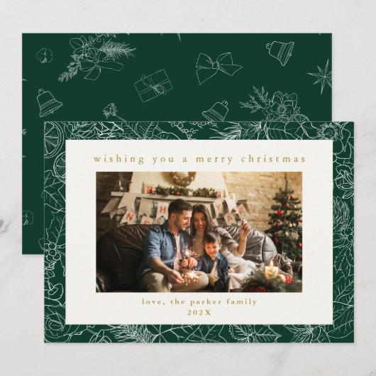 Green Pattern Custom Photo Christmas Holiday Kaart (Voorkant / Achterkant)