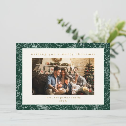 Green Pattern Custom Photo Christmas Holiday Kaart (Staand voorkant)